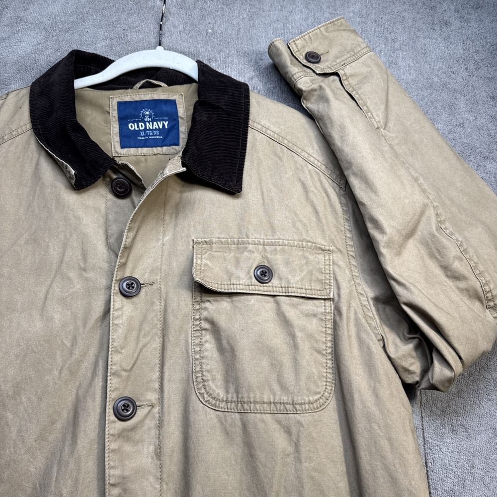 Old Navy Canvas Chore Barn Coat Men's XL Khaki Jacket Corduroy Collar Workwear